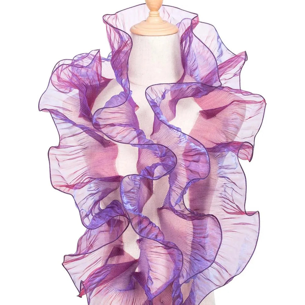 2Yards Ruffled Pleated Mermaid Fabric Gradient Organza Border for DIY Sewing Crafts