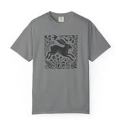 Wild Hare Linoprint T-Shirt Folk Art Forest Animal Naturecore Tee