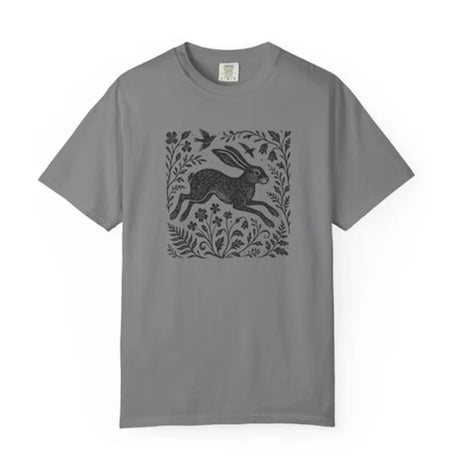Wild Hare Linoprint T-Shirt Folk Art Forest Animal Naturecore Tee
