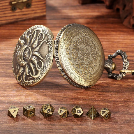 Brass DND Dice Case Vintage Cthulhu Pocket Watch One Eyed Octopus Pocket Watch Style Case