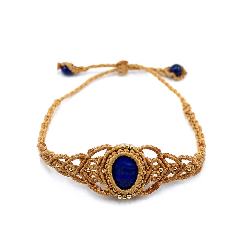Natural Stone Braided Wax Cord Adjustable Bracelets Rose Quartz Lapis Lazuli Amethyst