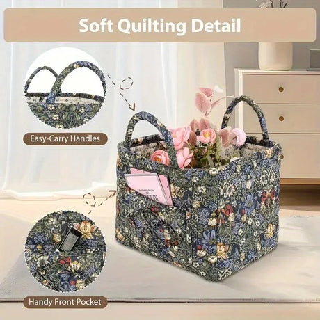 Floral Quilted Fabric Storage Bins with Handles Multi-Compartment Organiser William Morris