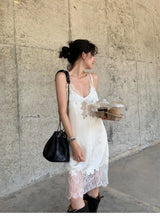 90s Lace Slip Dresses Vintage Silky Deep V-neck Dainty Punk Rock Grunge