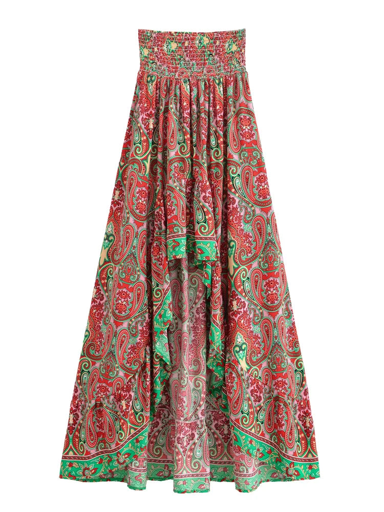 Nahlia's Wild Floral Print High Low Beach Boho Skirt