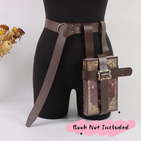 Book Straps 2Pcs Distressed PU Multi-Bind Adjustable Wide Belt Set Medieval Mage Wizard Alchemist Cosplay