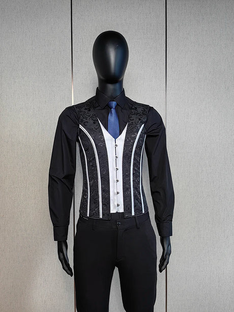 Men's Formal Boned Waistcoat Corset Vest Lace Up Burlesque Performance Stage Costume