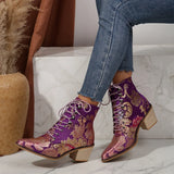 Purple and Golden Marie Antoinette Handmade Embroidered Ankle Boots