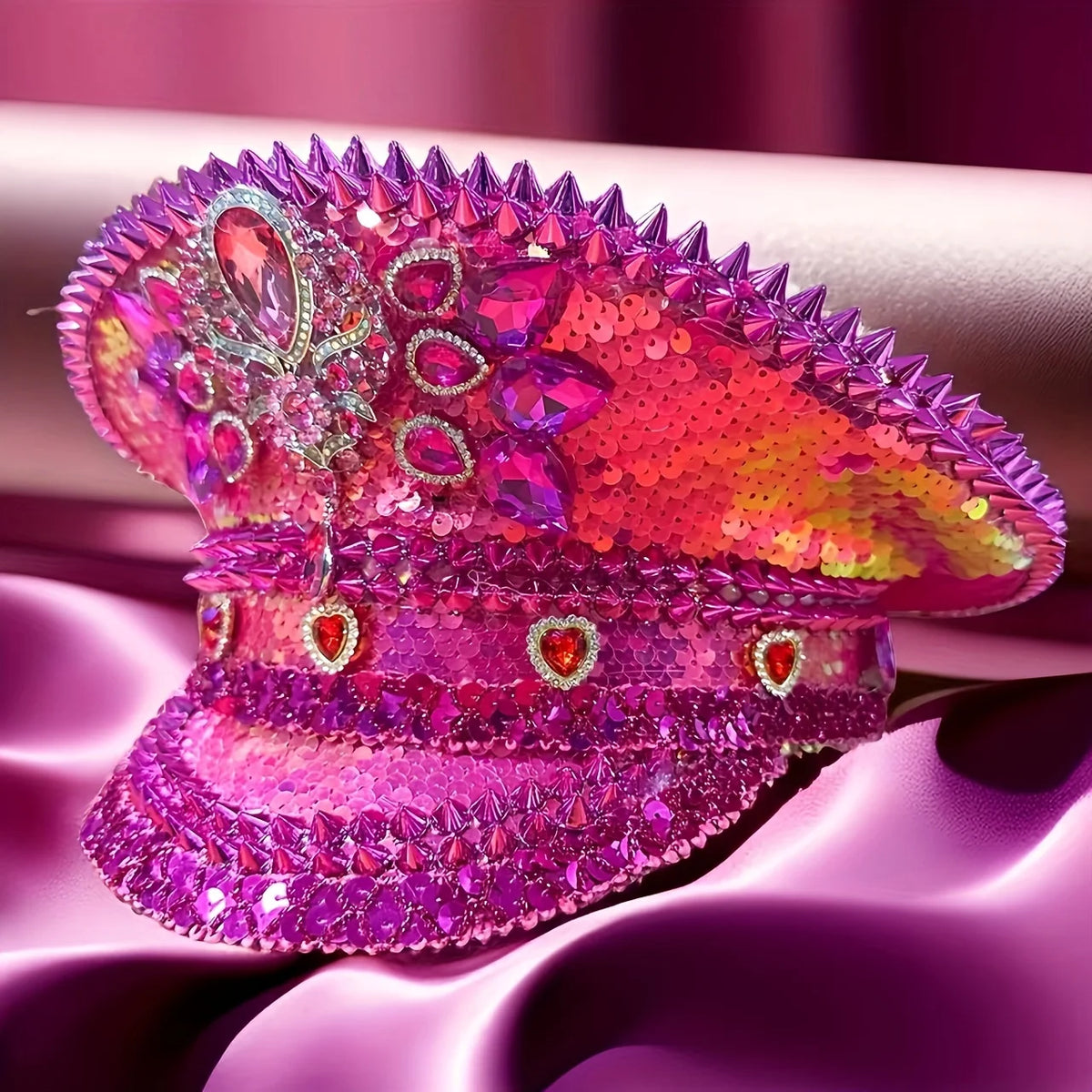 Fabulously Pink Rhinestone Festival Captain Hat Military Cap