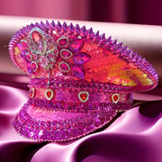 Fabulously Pink Rhinestone Festival Captain Hat Military Cap