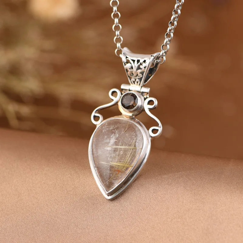 The Sun's Warmth Holder S925 Sterling Silver Pendant Waterdrop Quartz
