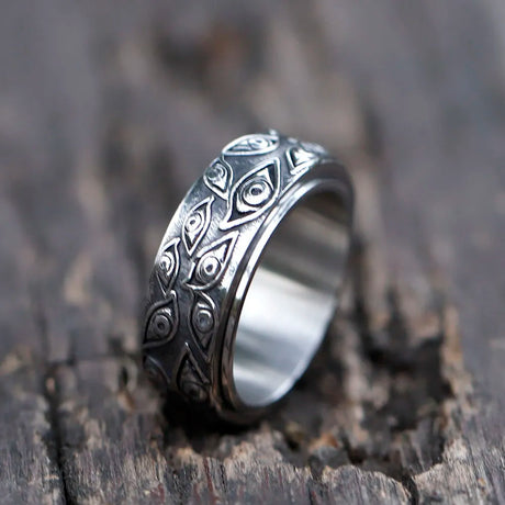 Japanese Mythology Carved Eyes Stainless Steel Rotatable Ring Anxiety Fidget Turning Ring