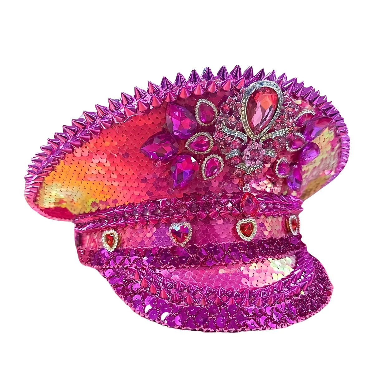 Fabulously Pink Rhinestone Festival Captain Hat Military Cap