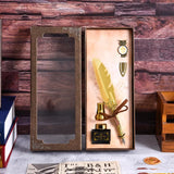 Golden Feather Quill Pens Set Dip Fountain Pens Ink Stationery Writing Gift Box Sets