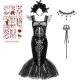Halloween Mermaid Skeleton Costume Sets Gothic Girls Black Dress
