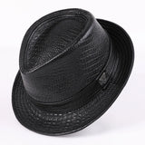 Genuine Leather Cowhide Short Brim Black/Brown Hat