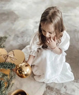Girls Cotton and Hemp Bubble Sleeve Princess Dress