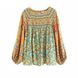 Sayra's Boho Sunshine Yellow Floral Print Long Sleeve Blouse Shirt