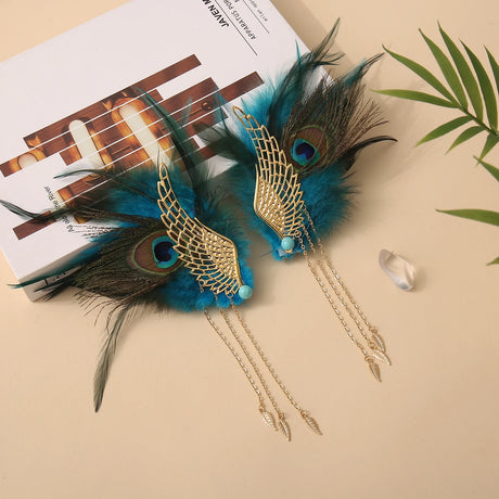 Pair of Peacock Hair Wings Hairpin Clips