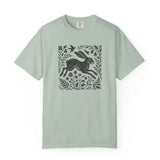 Wild Hare Linoprint T-Shirt Folk Art Forest Animal Naturecore Tee