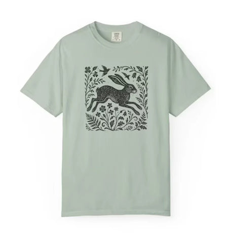 Wild Hare Linoprint T-Shirt Folk Art Forest Animal Naturecore Tee