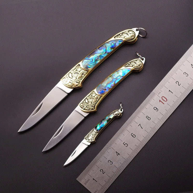Handmade Brass Shell Inlay Folding Pocket Knife