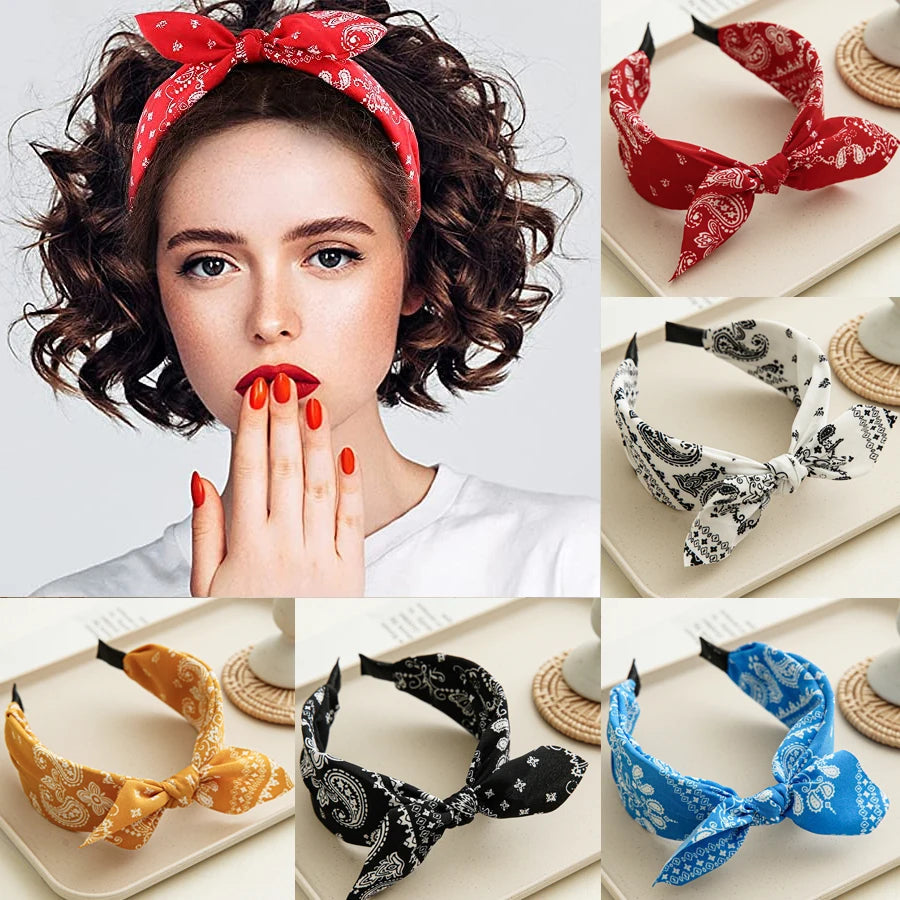 Paisley Bandana Top Knot Bow Headbands