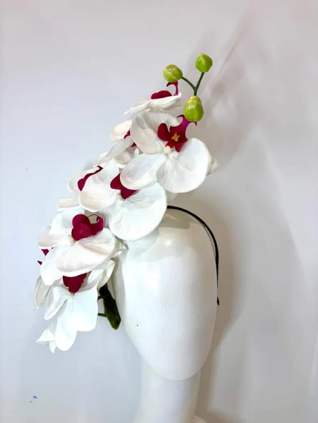 Handcrafted Large Realistic Orchid Statement Headpiece Floral Headband for Weddings Races Photoshoots