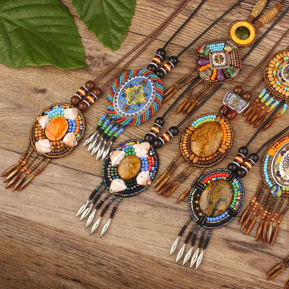 Handmade Beaded Leather Boho Necklaces