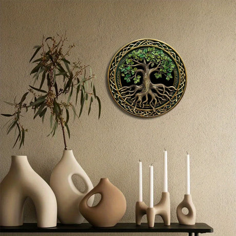 Tree of Life Mandala 2D Printed Circular Metal Decorative Sign