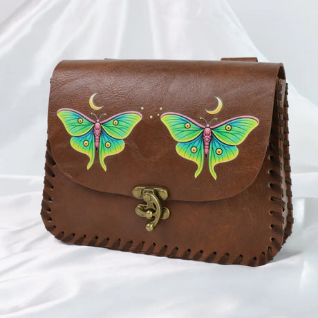 Luna Moths Fairy Printed Faux Leather Belt Pouch Medieval Elf Renaissance Wizard Cosplay Coin Purse