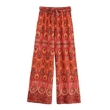 Nuri's Boho Red Floral Print Wide Leg Pants