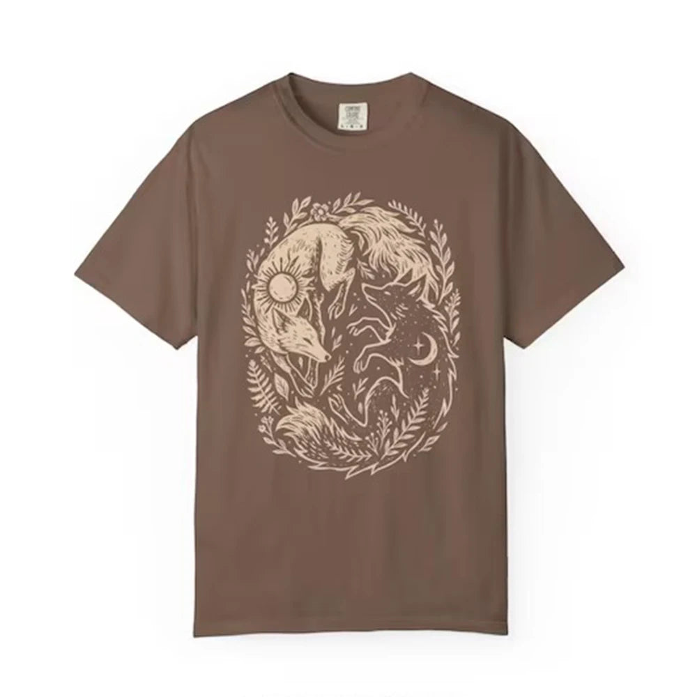 Fox Yin Yang Sun Moon T-shirt Mystical Animal Naturecore Tee Dark Academia