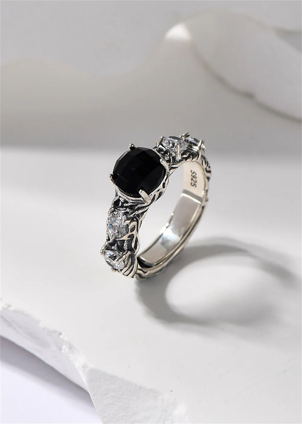 Eternal Night Forest S925 Sterling Silver Ring Agate Zircon