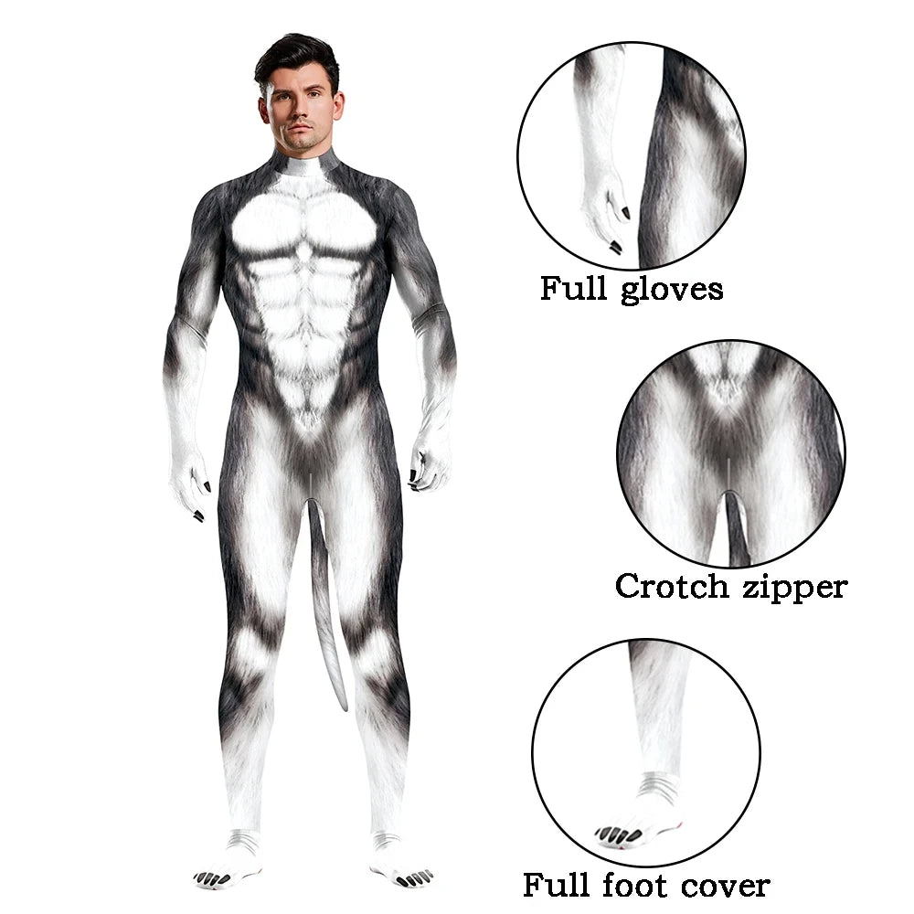 Animal Cosplay Carnival Costume Adults Bodysuit Unisex with Paws and Tail