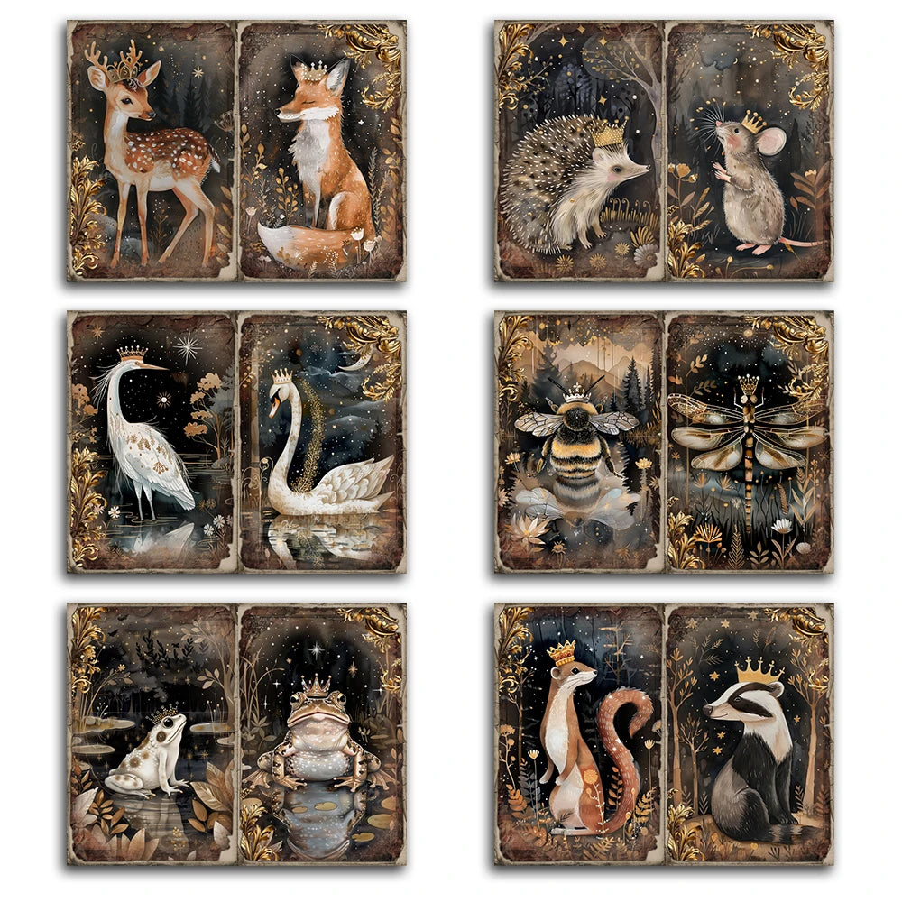 60 pieces Art Papers and Stickers Forest Crown Animals Ephemera DIY Scrapbooking Gallery Wall Set