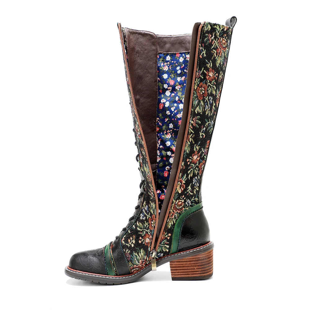 Marlow's Sheepskin Leather Lace Up Knee High Boots
