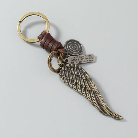 Angel Wing Key Chain Braided Leather Key Ring