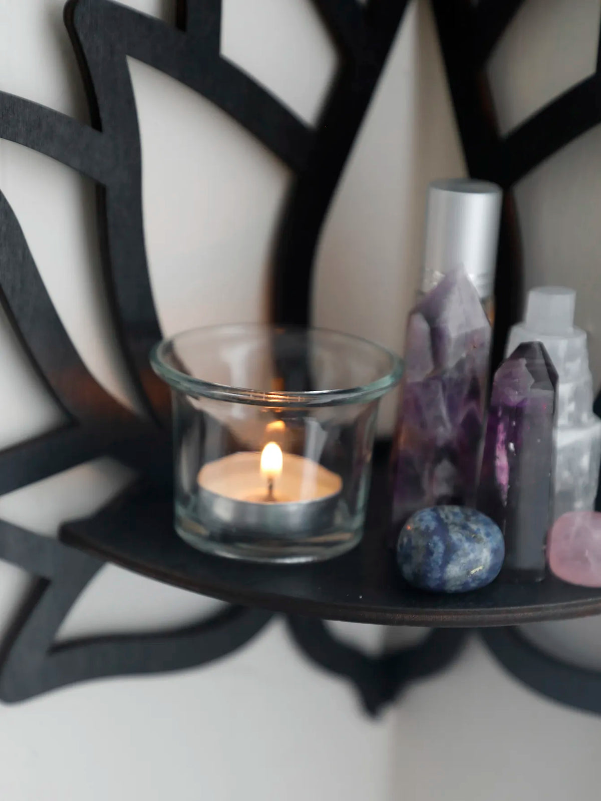 Lotus Crystal Corner Shelf Wooden Crystal Display Shelf