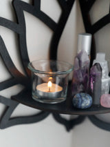 Lotus Crystal Corner Shelf Wooden Crystal Display Shelf