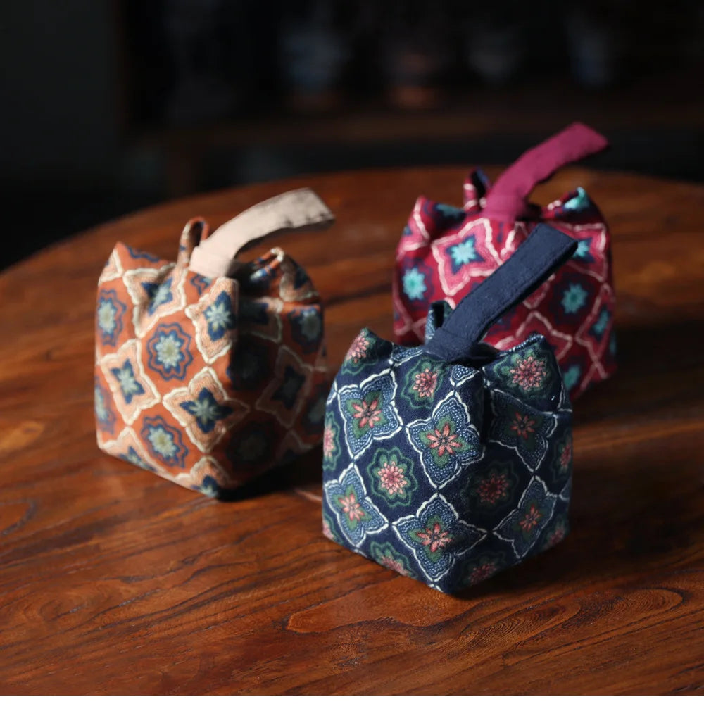 Padded Cotton Teacup Storage Bag Ceramic Glass Drawstring Bags Portable Organiser