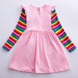 Girls' Long Sleeve Unicorn Dress Two Pockets Rainbow Sleeves