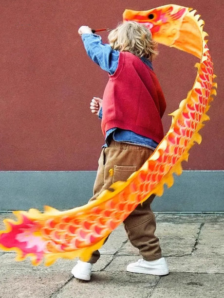2.5m Orange Dragon Dance Ribbon With Stick and Lights