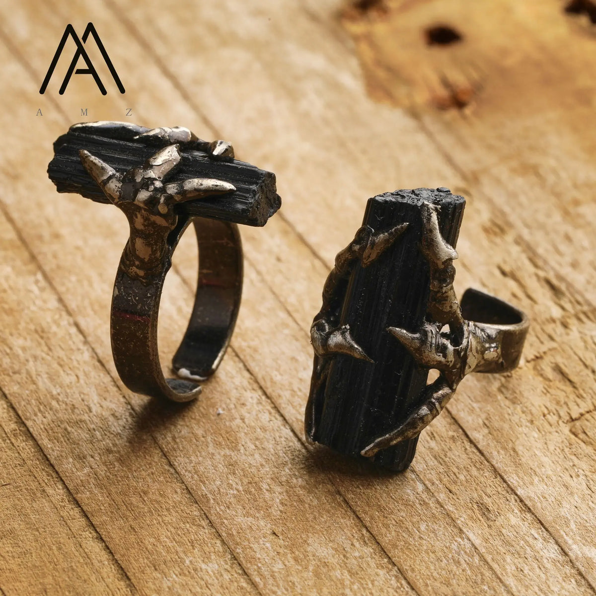 Raw Black Tourmaline Brutalist Copper Rings