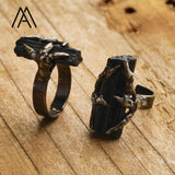 Raw Black Tourmaline Brutalist Copper Rings