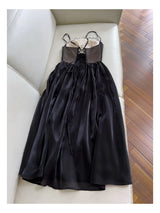 Justine's French Black Lace Sling Spliced Ruffles Bandage Backless Dress