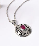 The Eye of the Wise S925 Sterling Silver Pendants Ancient Pattern Red Corundum