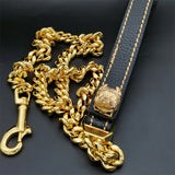 French Bulldog Dog Leash 14mm Cuban Chain Genuine Leather Stainless Steel Pet Accessories