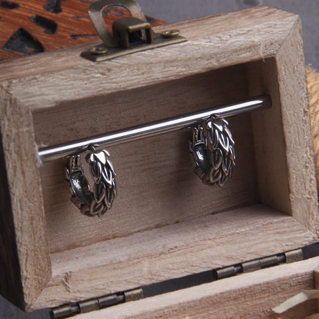 Dragon Scale Hypoallergenic Earrings for Men with Wooden Box