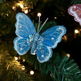 Glitter Christmas Butterflies Ornaments Sparkling Christmas Tree Decorations with Clips