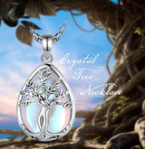 Tree of Life Goddess Moonstone Crystal Stone Pendant Necklace